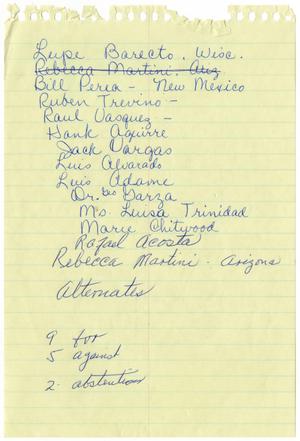 [List of Impeachment Panel Alternates, LULAC vs. Joseph Benites - 1977]