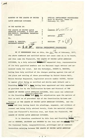 [Draft of Minutes from the LULAC Special Impeachment Proceedings - 1977-02-12]