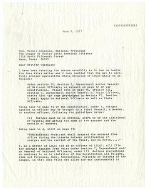 [Letter from John J. Herrera to Manuel Gonzales - 1977-06-08]