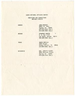 [Roster of National LULAC Officers, Additions and Corrections - 1977-07-28]