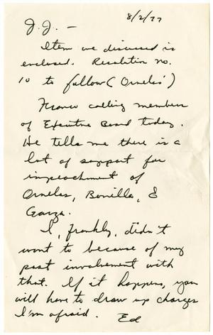 [Handwritten note from Eduardo Morga to John J. Herrera - 1977-08-02]