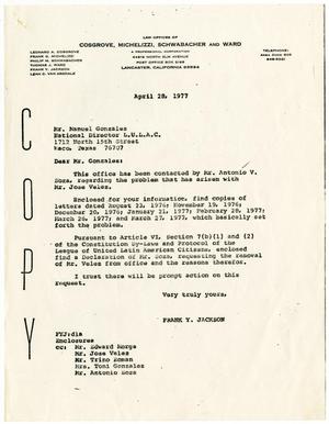 [Letter from Frank Y. Jackson to Manuel Gonzales - 1977-04-28]