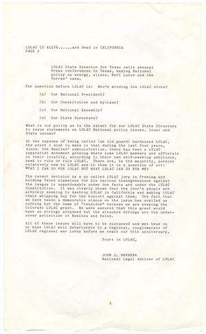 [LULAC is Alive...and Dead in California by John J. Herrera, page two - September 30, 1977]