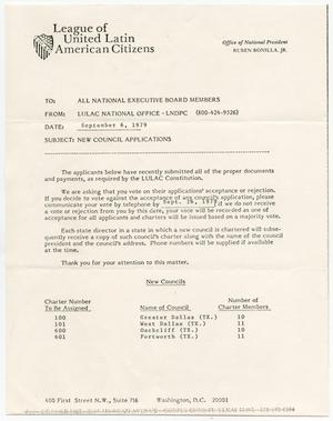 [Memorandum from LULAC National Office to LULAC National Executive Board - 1979-09-06]