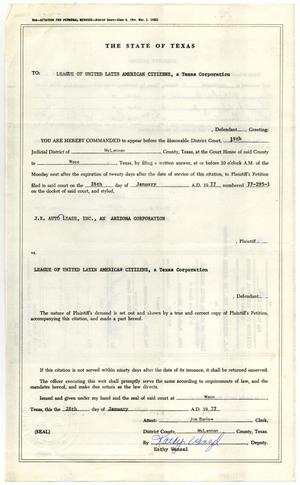 [Citation for Personal Service, 19th Judicial District, McLennan County, State of Texas - 1977-01-28]