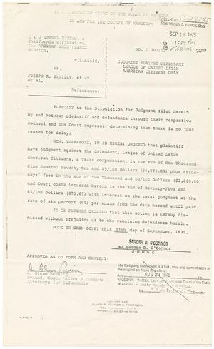 [Judgement Against Defendant, E & J Travel Bureau dba Arizona Bank Travel Service vs. LULAC, 1975-09-18]