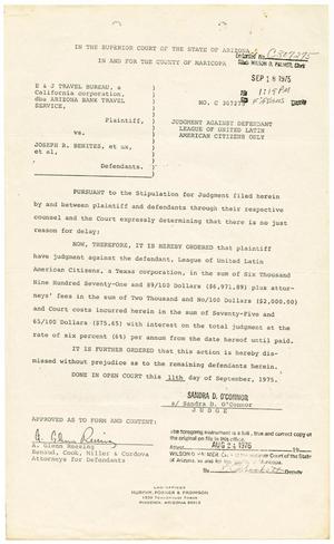 [Judgement Against Defendant, E & J Travel Bureau dba Arizona Bank Travel Service vs. LULAC, 1975-09-18]