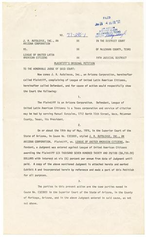 [Plaintiff's Original Petition and Judgement, J. R. Autolease, Inc. vs. LULAC, 1976-05-19]