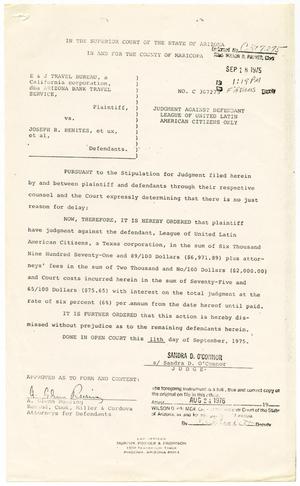 [Judgement Against Defendant, E & J Travel Bureau dba Arizona Bank Travel Service vs. LULAC, 1975-09-18]