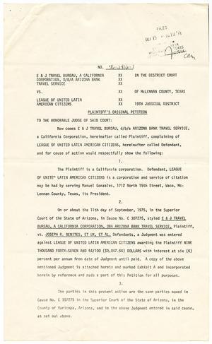 [Plaintiff's Original Petition, E & J Travel Bureau dba Arizona Bank Travel Service vs. LULAC, 1975-09-11]
