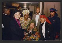 [Rosa Parks (far left), Dr. Delois Blakely (Queen Mother of Harlem), Audley (Queen Mother) Moore (seated), Elaine Steele (right) with others at the Million Man March, Washington, D.C., 1995] [graphic].