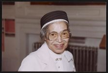 [Rosa Parks, head-and-shoulders portrait, likely at St. Matthew AME church, Detroit, Michigan] [graphic].