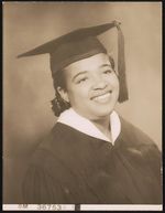 [Young woman, facing right, wearing cap and gown] [graphic].