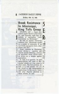 Break Resistance in Mississippi, King Tells Group