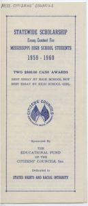 Statewide Cash Awards Essay Contest for Mississippi High School Students 1959-1960