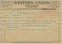 Students of University of Waterloo to James H. Meredith (2 October 1962)