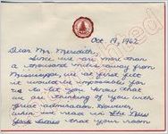 Martha Murphy and Kay Torrence to Mr. Meredith (19 October 1962)