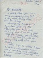 Sally Carter to Mr. Meredith (1 October 1962)