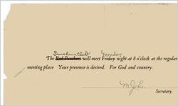 Card. Meeting notice for the "Sunshine Club"