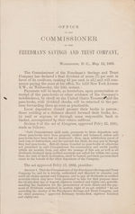 Box 5, Folder 24: Note of the Office of the Commissioner of the Freedman's Savings and Trust Company, 1883