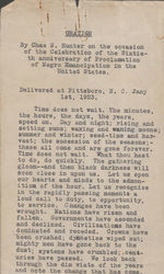 Box 6, Folder 58: Celebration of Emancipation Day Speeches, 1895, 1899, 1912, 1923 and undated