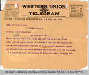 Telegram F. E. Christian, Secretary Brotherhood of Races to Governor James B. A. Robertson, 1921 June 3