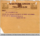 Telegram Columbus, Kansas to Governor James B. A. Robertson, 1921