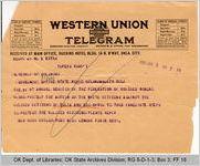 Telegram Mrs. Chas Childs, President Federation of Colored Womens Clubs to Governor James B. A. Robertson, 1921 June 2
