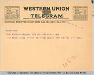 Telegram Re Mrs. Frank Seaman to Attorney General, 1921 May 18