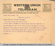 Telegram to S. P. Freeling, Attorney General, 1921 May 18