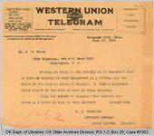 Telegram S. P. Freeling, Attorney General to Dr. A. T. Story, 1921 June 30