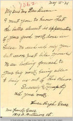 Letter Mrs. Frank Greer to Mrs. Van Leuven, 1921 May 11