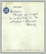 [Papers Sent from Marty Kagan to Barbara C. Jordan.
