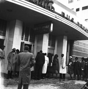 Civil rights protesters at the Greyhound Bus depot