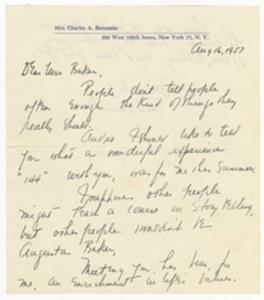 Letter, 1957, Mrs. Charles A. Bernstein to Augusta Baker