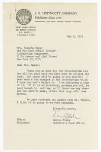 Letter, 1955, Eunice Blake to Augusta Baker