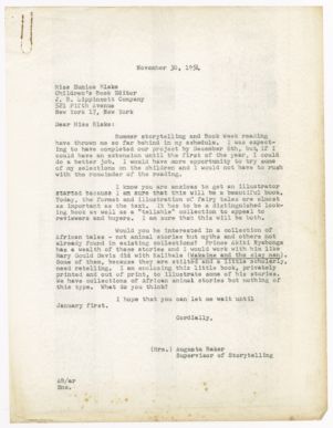 Letter, 1954, Augusta Baker to Eunice Blake