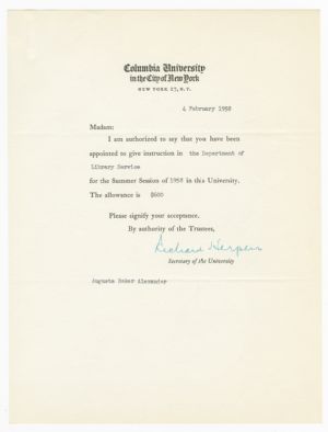 Letter, 1958, Richard Herpers to Augusta Baker