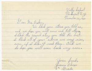 Letter, Children's Writings, 1955, Jimmie Thorpe to Augusta Baker