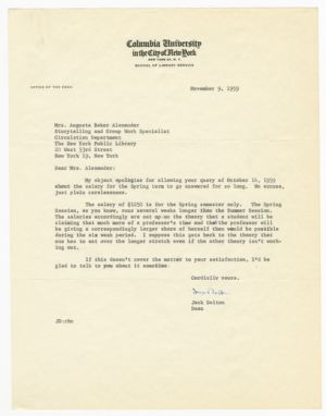 Letter, 1959, Jack Dalton to Augusta Baker
