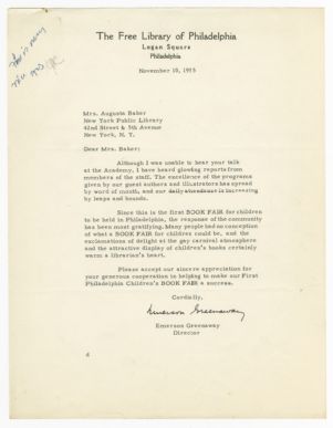 Letter, 1955, Emerson Greenaway to Augusta Baker