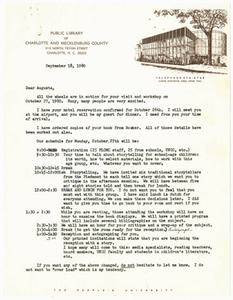 Letter, 1980, Nina Lyon to Augusta Baker