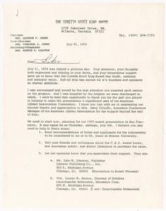 Letter, 1974, Glyndon F. Greer to Augusta Baker