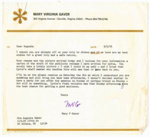 Letter, 1976, Mary V. Gaver to Augusta Baker