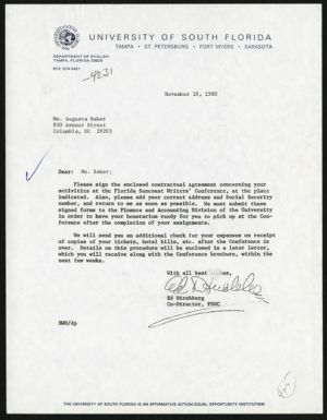 Letter, 1980, Edgar W. Hirshberg to Augusta Baker