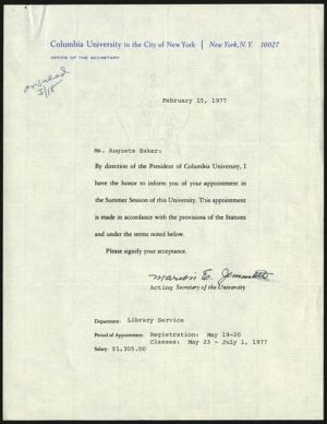 Letter, 1977, Marion E. Jemmott to Augusta Baker