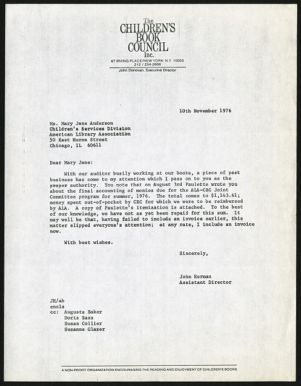 Letter, 1976, John Herman to Mary Jane Anderson