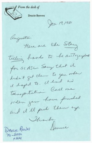 Letter, 1981, Drucie Reeves to Augusta Baker