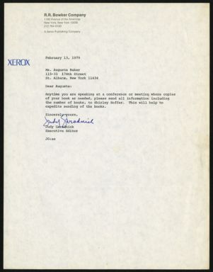 Letter, 1979, Judy Garodnick to Augusta Baker