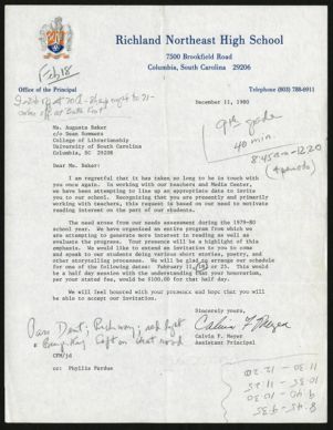 Letter, 1980, Calvin F. Meyer to Augusta Baker